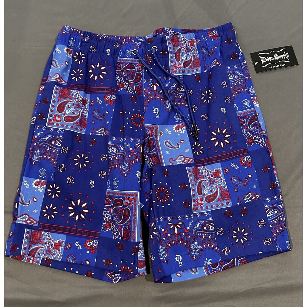 Dogg Supply Snoop Dogg Blue Bandana Patchwork Shorts Mens M Casual‎ Streetwear